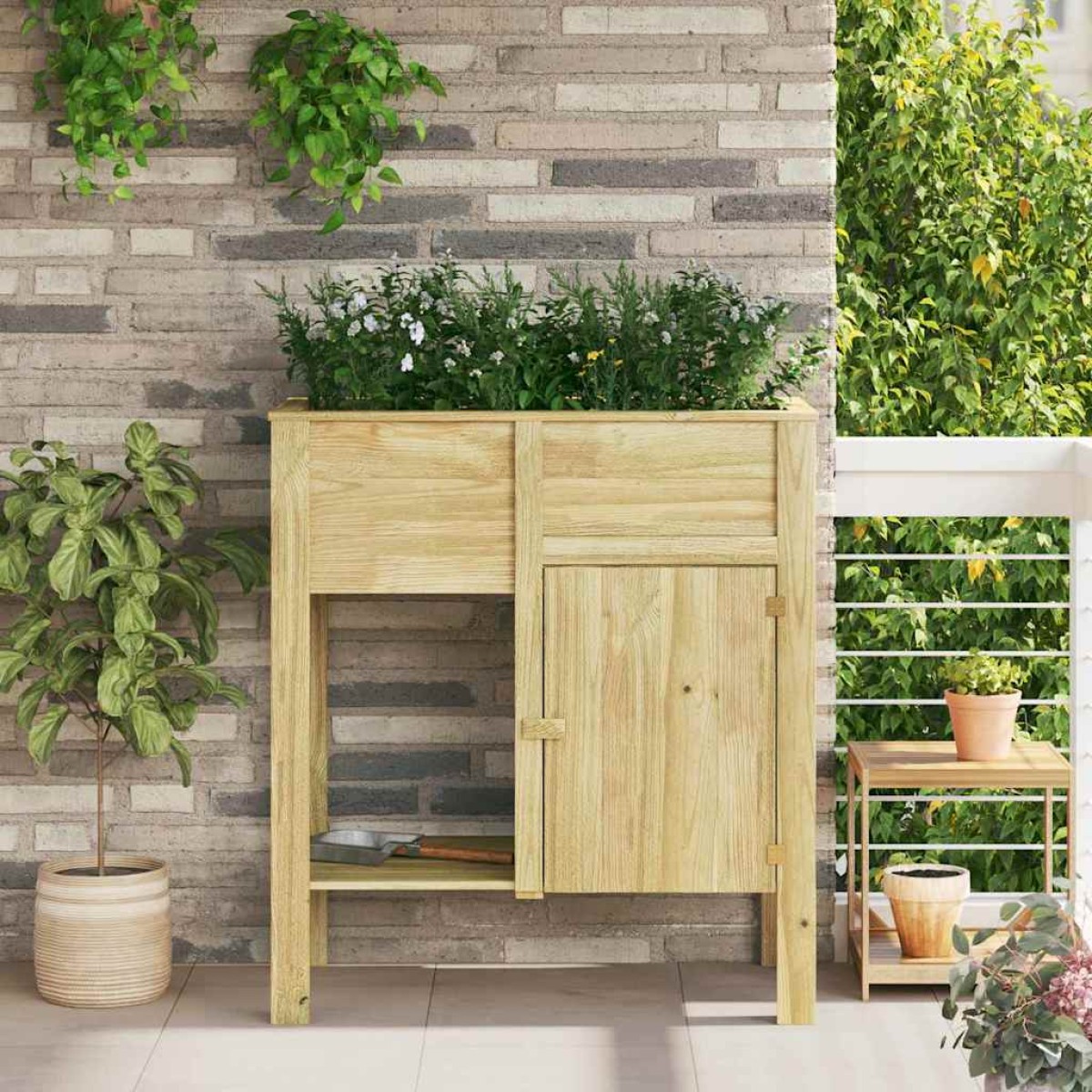 vidaXL Υψηλός Γλάστρα με ράφι Καφέ Εμποτισμένο Ξύλο Πεύκου
