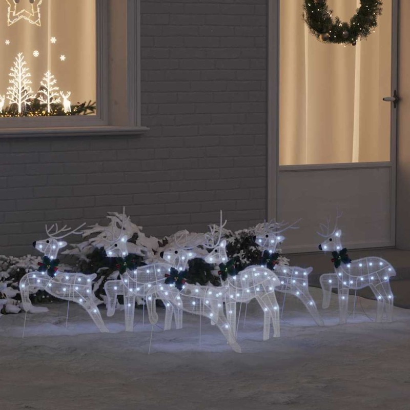 vidaXL LED Ελάφια 6 τμχ. Λευκό 45 x 19 x 65 εκ ύφασμα LED
