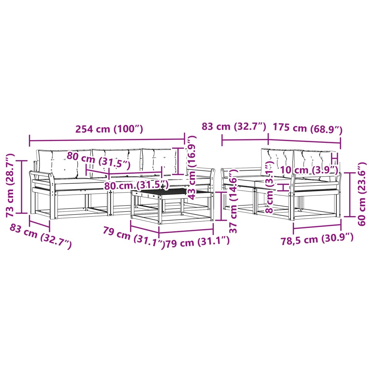 vidaXL Σειρά Καναπέ Εξωτερικού 6 τμχ. Άσπρο και Ανθρακί