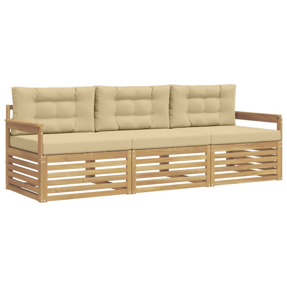 vidaXL Σειρά Καναπέ Εξωτερικού 3 τμχ. Λευκό και Μπεζ Πολυεστέρας