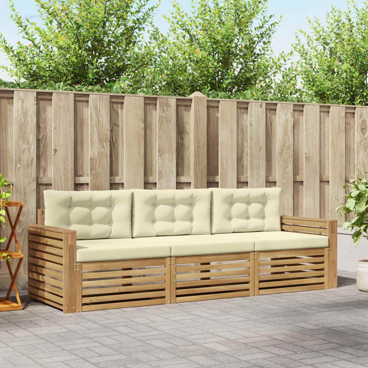 vidaXL Σειρά Καναπέ Εξωτερικού 3 τμχ. Λευκό και Κρεμ