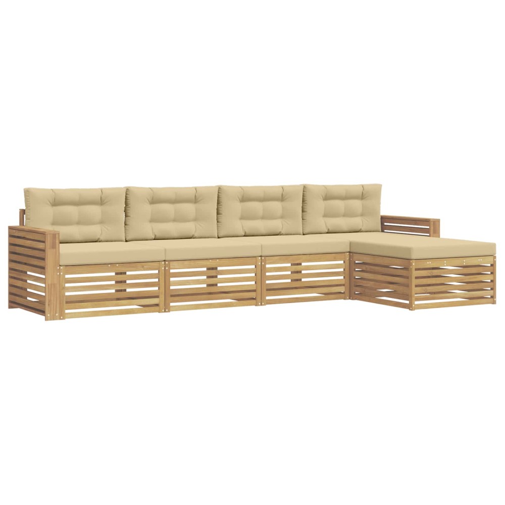 vidaXL Σειρά Καναπέ Εξωτερικού 5 τμχ. Λευκό και Μπεζ