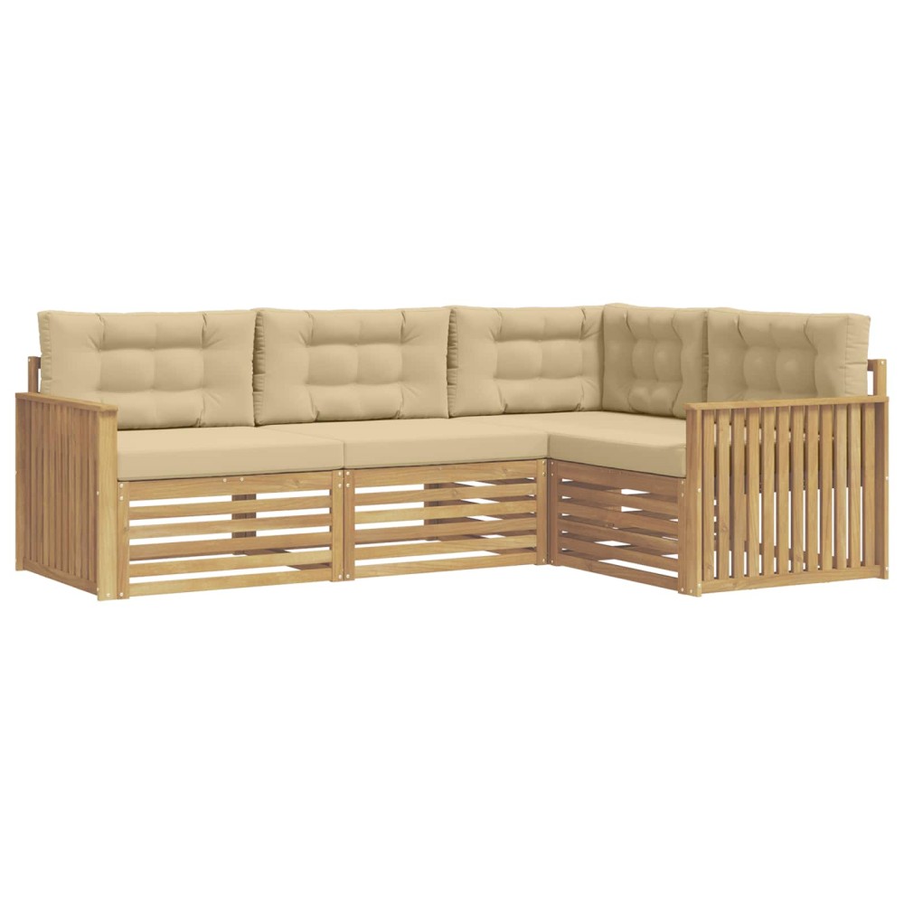 vidaXL Σειρά Καναπέ Εξωτερικού 4 τμχ. Λευκό και Μπεζ Πολυεστέρας