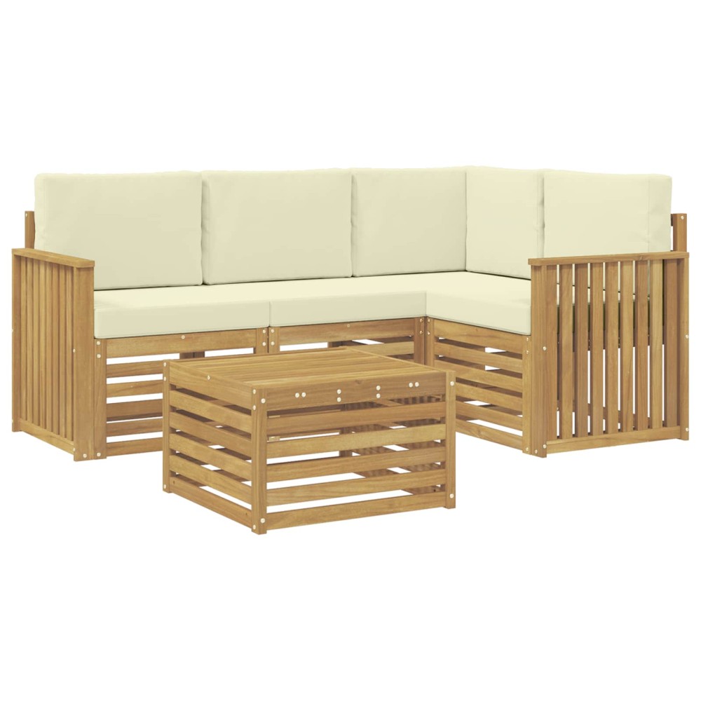 vidaXL Σειρά Καναπέ Εξωτερικού 5 τμχ. Λευκό και Κρεμ Πολυεστέρας