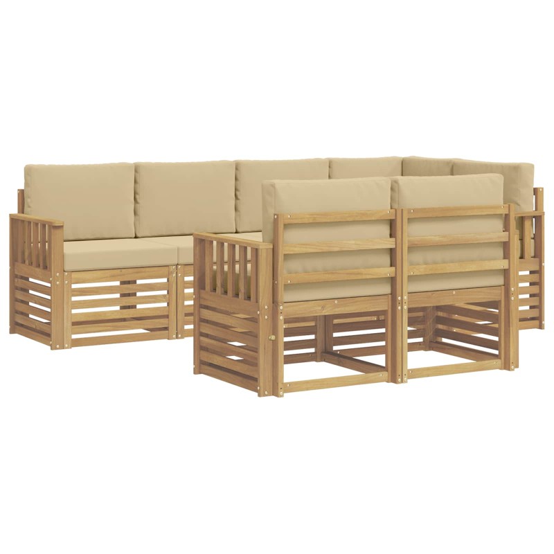 vidaXL Σειρά Καναπέ Εξωτερικού 7 τμχ. Λευκό και Μπεζ Πολυεστέρας