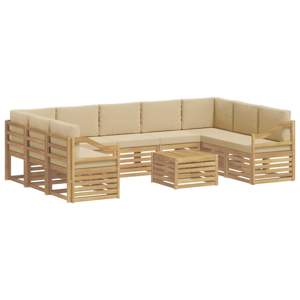 vidaXL Σειρά Καναπέ Εξωτερικού 10 τμχ. Λευκό και Μπεζ Πολυεστέρας