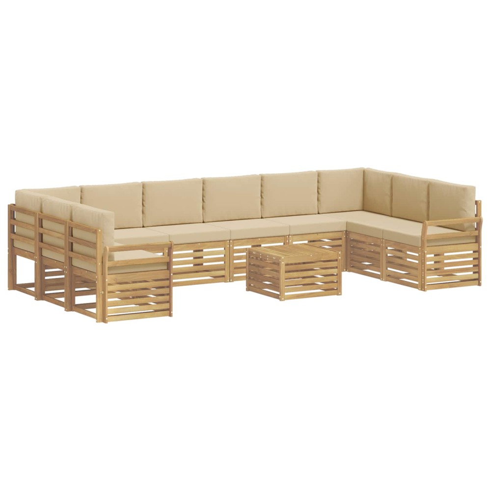 vidaXL Σειρά Καναπέ Εξωτερικού 11 pcs Λευκό και Μπεζ 59 x 59 x 37 εκ