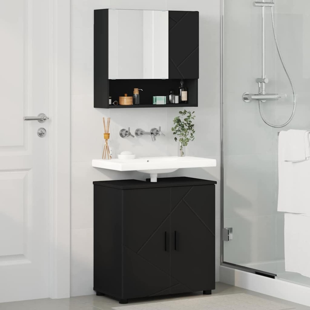 vidaXL Σετ Επίπλων Μπάνιου 2 τεμ. Μαύρο 61 x 35 x 64 εκ.