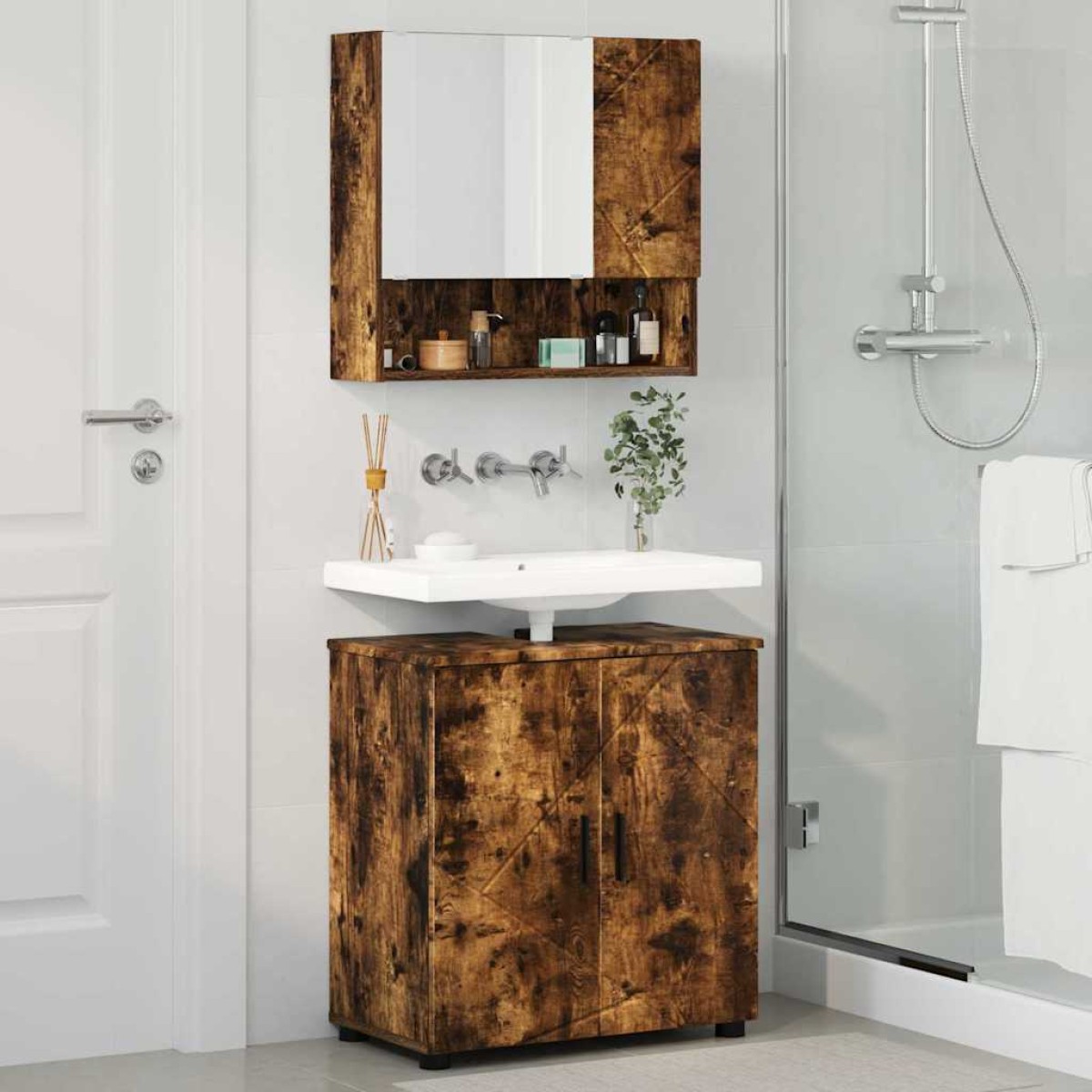 vidaXL Σετ Επίπλων Μπάνιου 2 τμχ. Καπνιστό Δρύς 61 x 35 x 64 εκ.