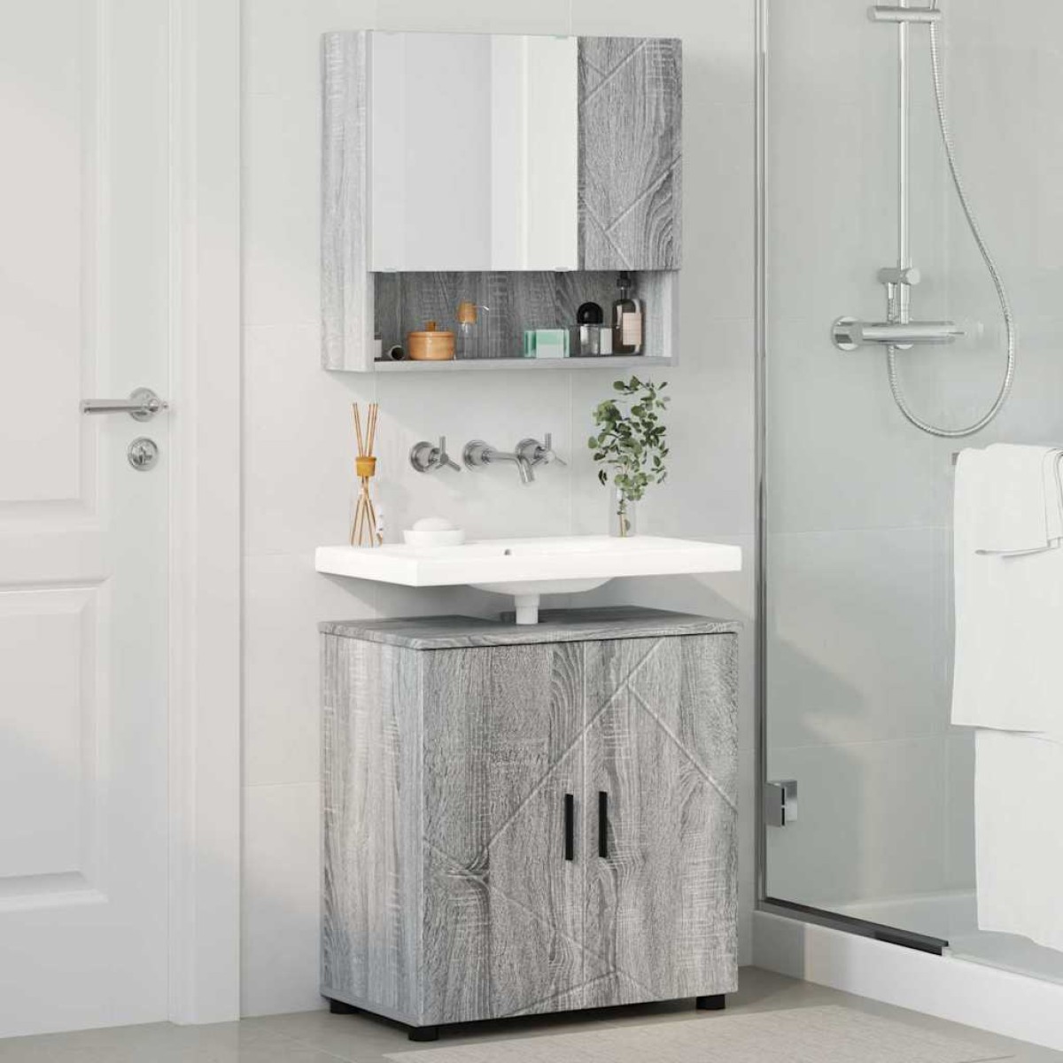vidaXL Σετ Επίπλων Μπάνιου 2 τεμ. Γκρίζο Σονομα 61 x 35 x 64 εκ.