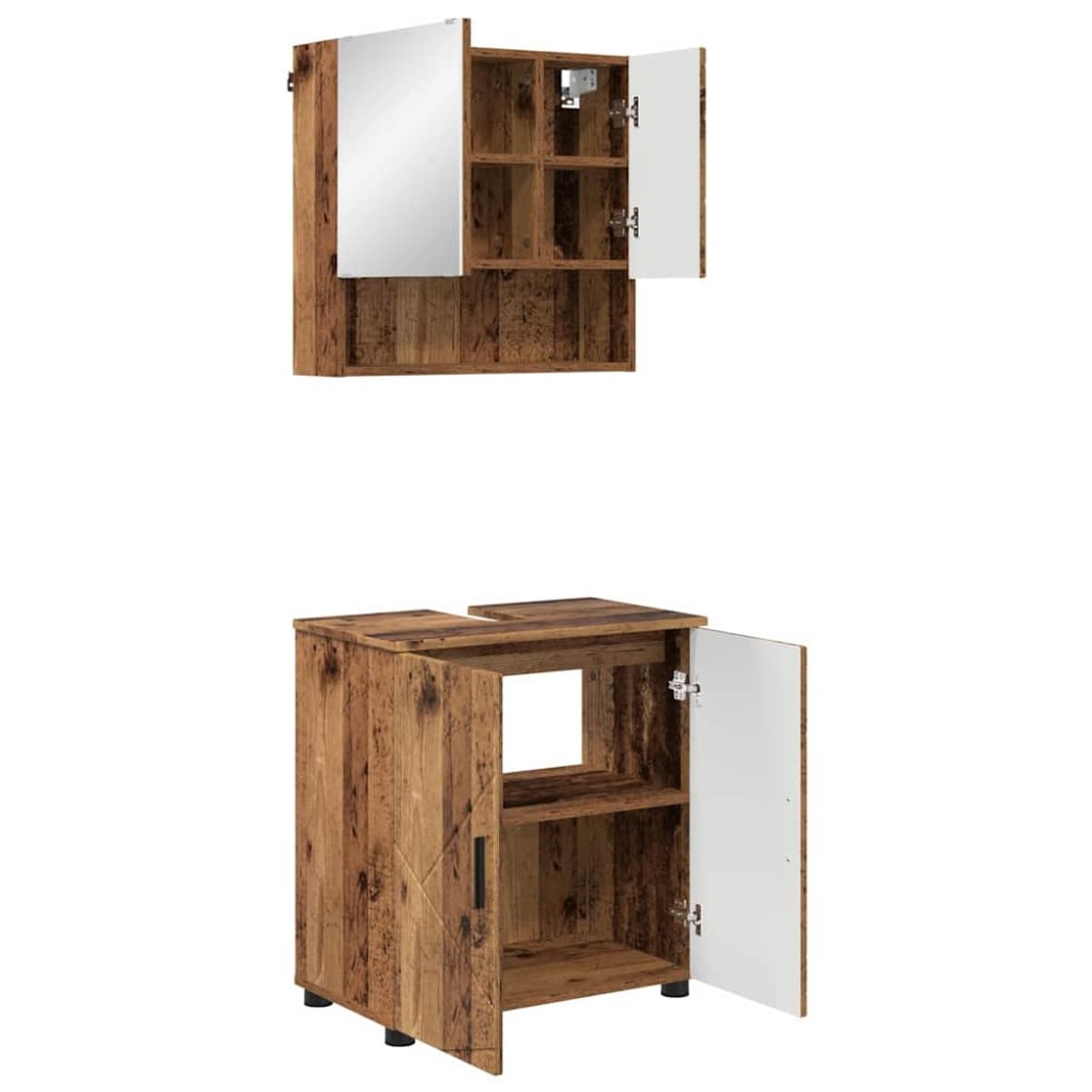 vidaXL Σετ Επίπλων Μπάνιου 2 τμχ. Παλιό Ξύλο 61 x 35 x 64 εκ.