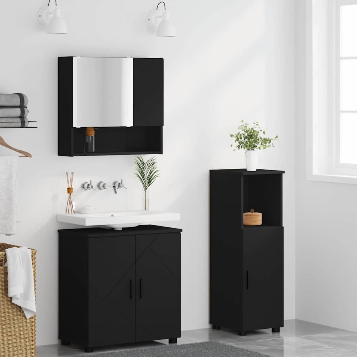vidaXL Σετ Επίπλων Μπάνιου 3 τμχ. Μαύρο 61 x 35 x 64 εκ.