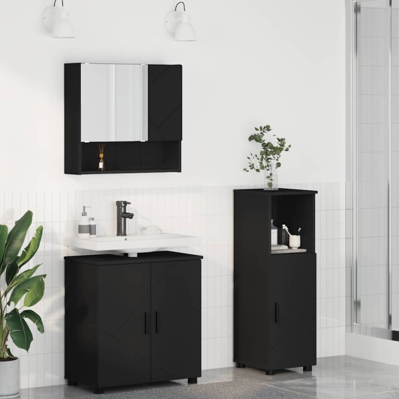 vidaXL Σετ Επίπλων Μπάνιου 3 τμχ. Μαύρο 61 x 35 x 64 εκ.