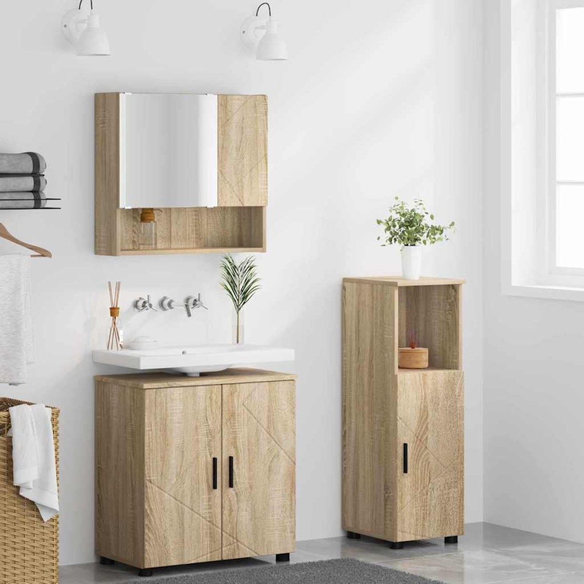 vidaXL Σετ Επίπλων Μπάνιου 3 τμχ. Δρύς Sonoma 61 x 35 x 64 εκ.