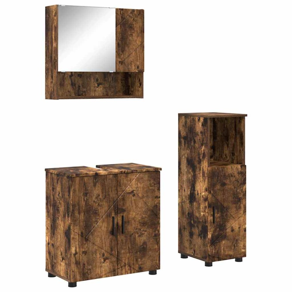 vidaXL Σετ Επίπλων Μπάνιου 3 τμχ. Καπνιστό Δρύς 61 x 35 x 64 εκ.