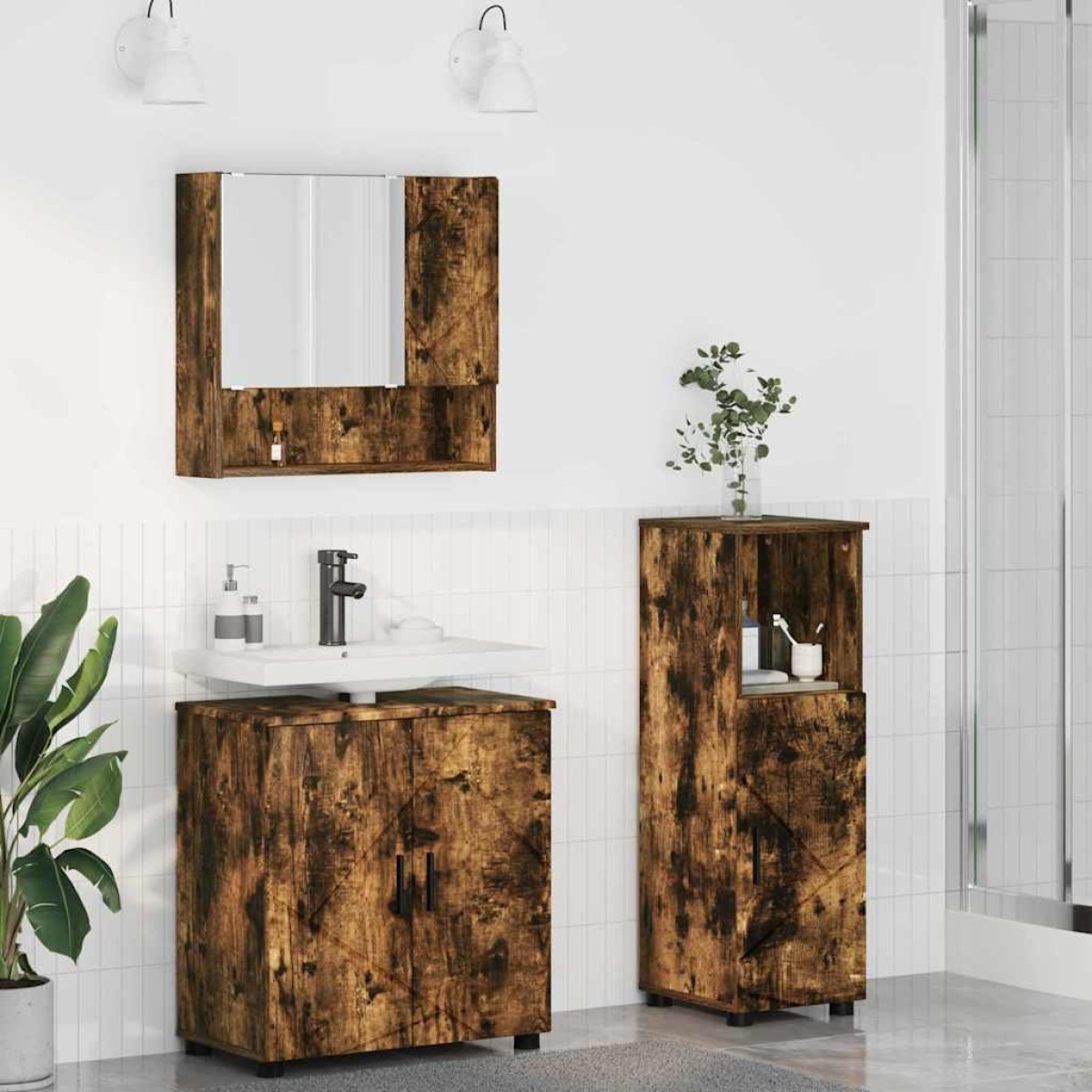 vidaXL Σετ Επίπλων Μπάνιου 3 τμχ. Καπνιστό Δρύς 61 x 35 x 64 εκ.