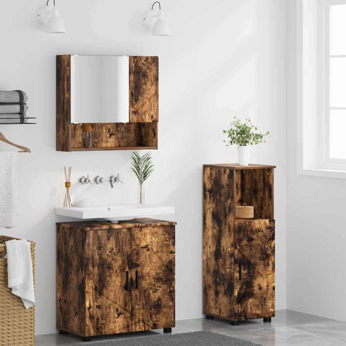 vidaXL Σετ Επίπλων Μπάνιου 3 τμχ. Καπνιστό Δρύς 61 x 35 x 64 εκ.