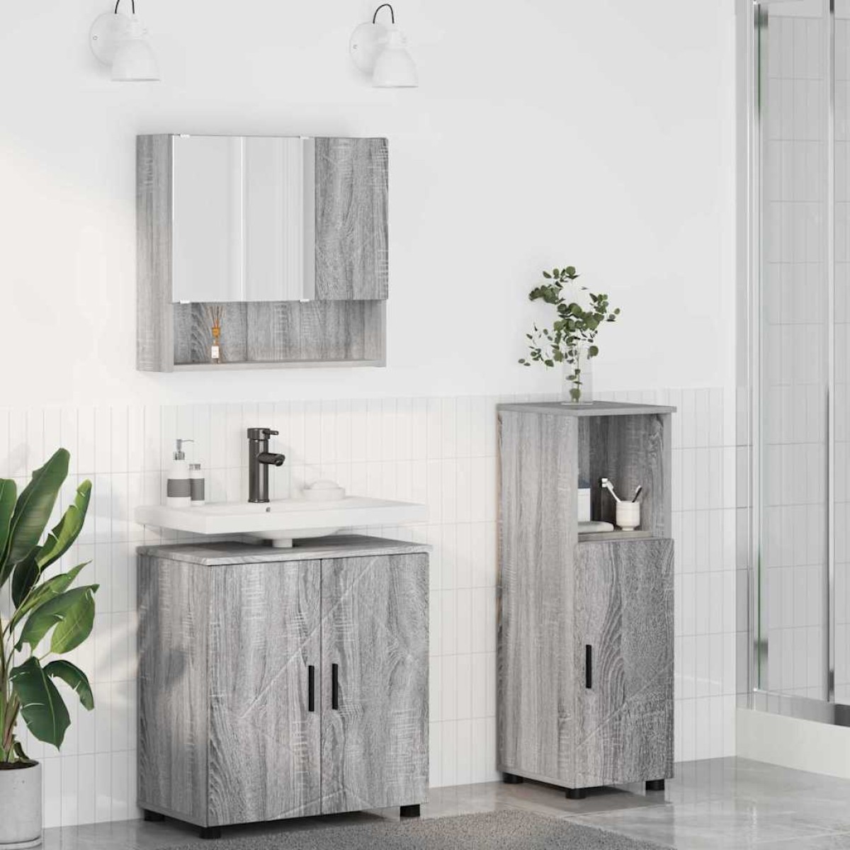 vidaXL Σετ Επίπλων Μπάνιου 3 τμχ. Γκρίζο Σονομα 61 x 35 x 64 εκ.