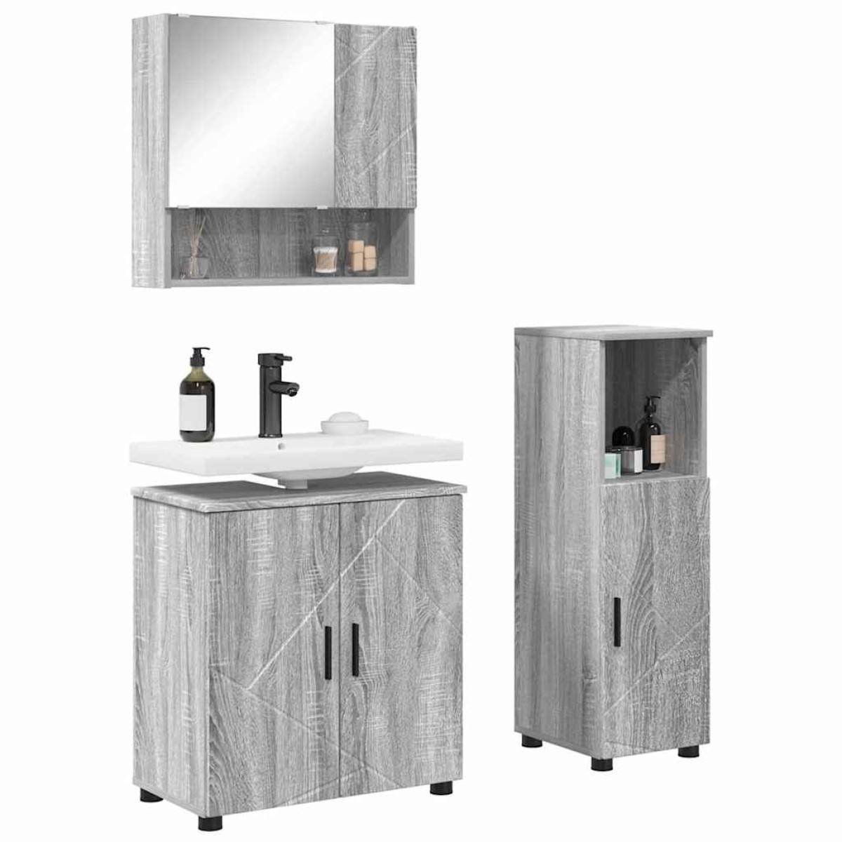 vidaXL Σετ Επίπλων Μπάνιου 3 τμχ. Γκρίζο Σονομα 61 x 35 x 64 εκ.