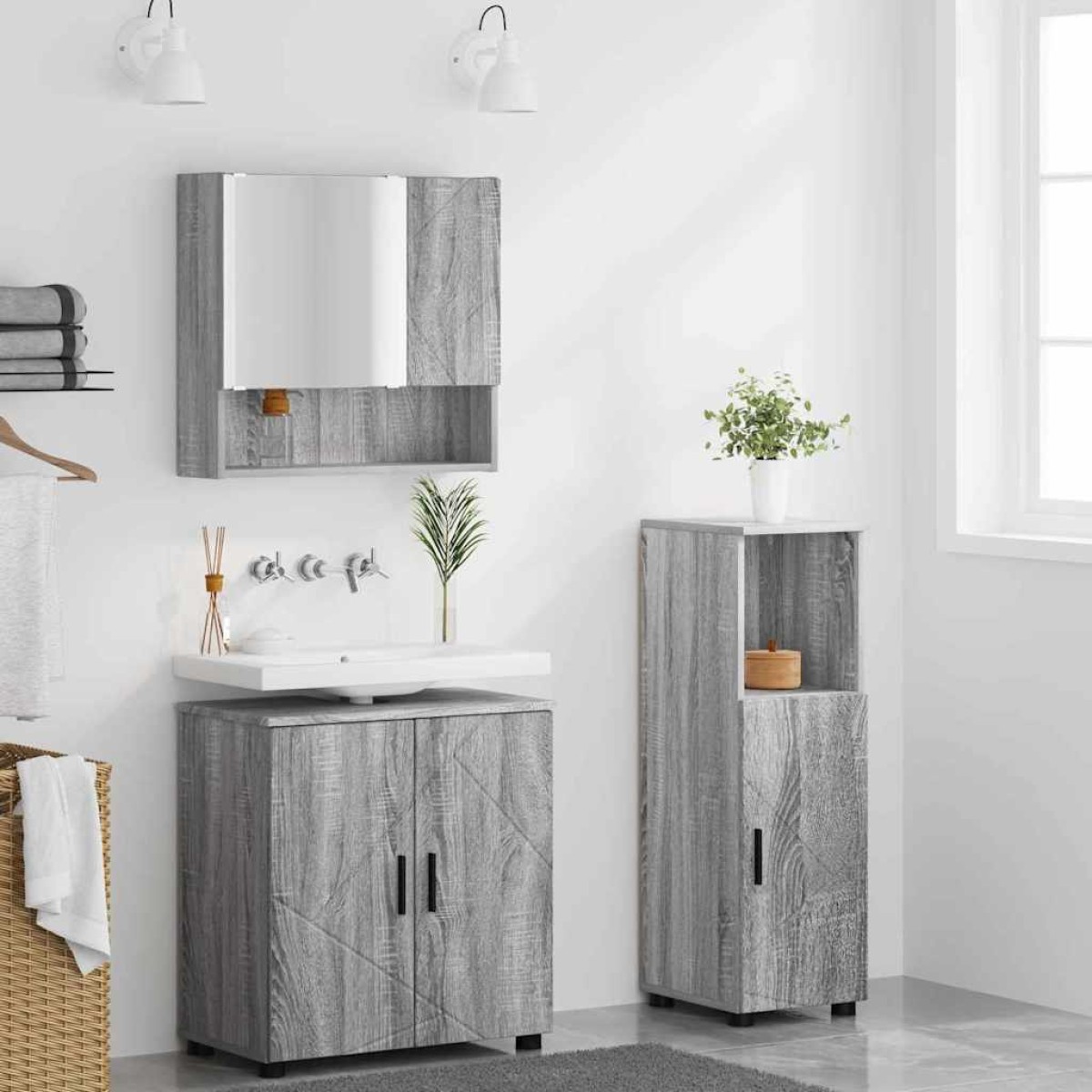 vidaXL Σετ Επίπλων Μπάνιου 3 τμχ. Γκρίζο Σονομα 61 x 35 x 64 εκ.