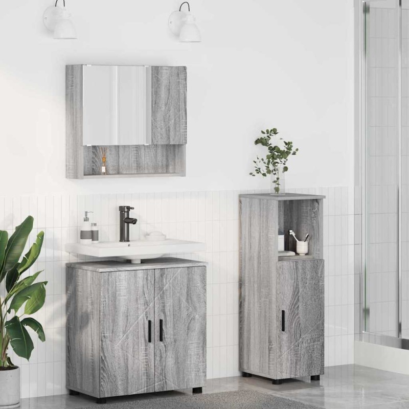 vidaXL Σετ Επίπλων Μπάνιου 3 τμχ. Γκρίζο Σονομα 61 x 35 x 64 εκ.