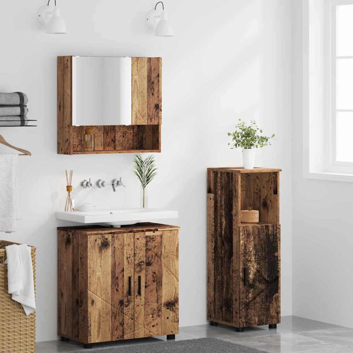 vidaXL Σετ Επίπλων Μπάνιου 3 τμχ. Παλιό Ξύλο 61 x 35 x 64 εκ.