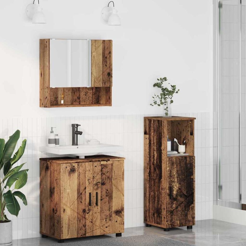 vidaXL Σετ Επίπλων Μπάνιου 3 τμχ. Παλιό Ξύλο 61 x 35 x 64 εκ.