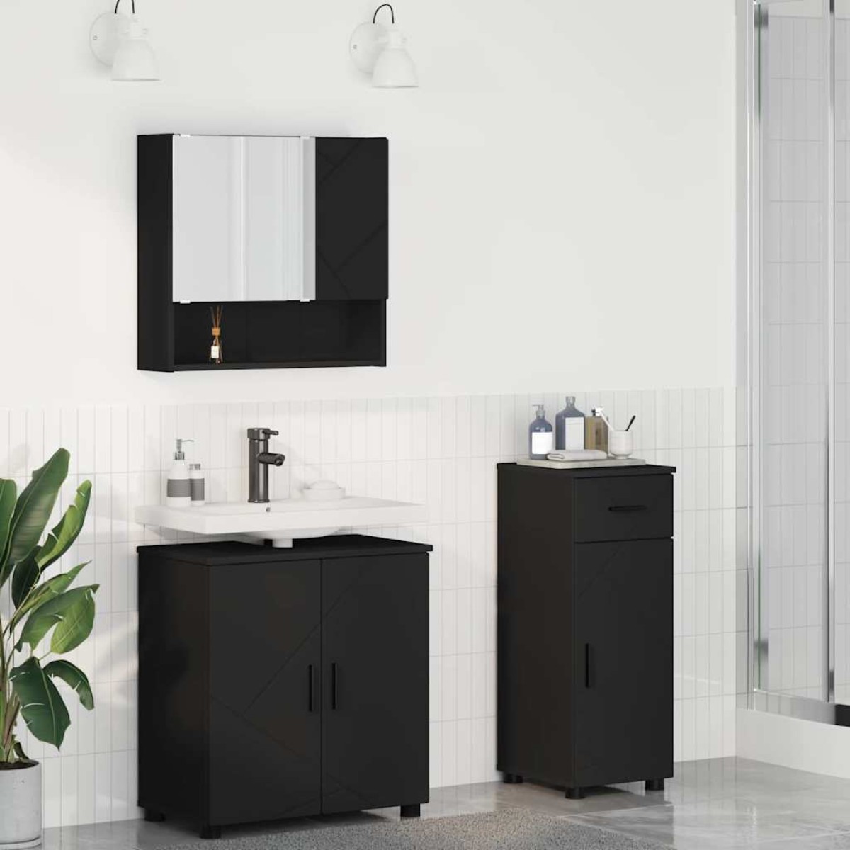 vidaXL Σετ Επίπλων Μπάνιου 3 τμχ. Μαύρο 61 x 35 x 64 εκ.
