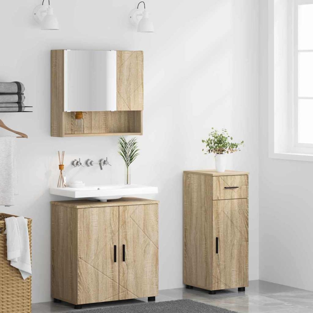 vidaXL Σετ Επίπλων Μπάνιου 3 τμχ. Δρύς Sonoma 61 x 35 x 64 εκ.