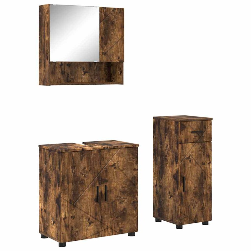 vidaXL Σετ Επίπλων Μπάνιου 3 τμχ. Καπνιστό Δρύς 61 x 35 x 64 εκ.