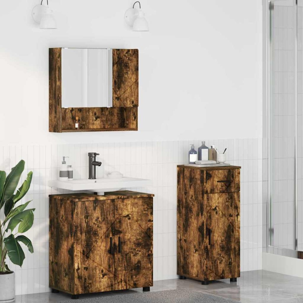 vidaXL Σετ Επίπλων Μπάνιου 3 τμχ. Καπνιστό Δρύς 61 x 35 x 64 εκ.
