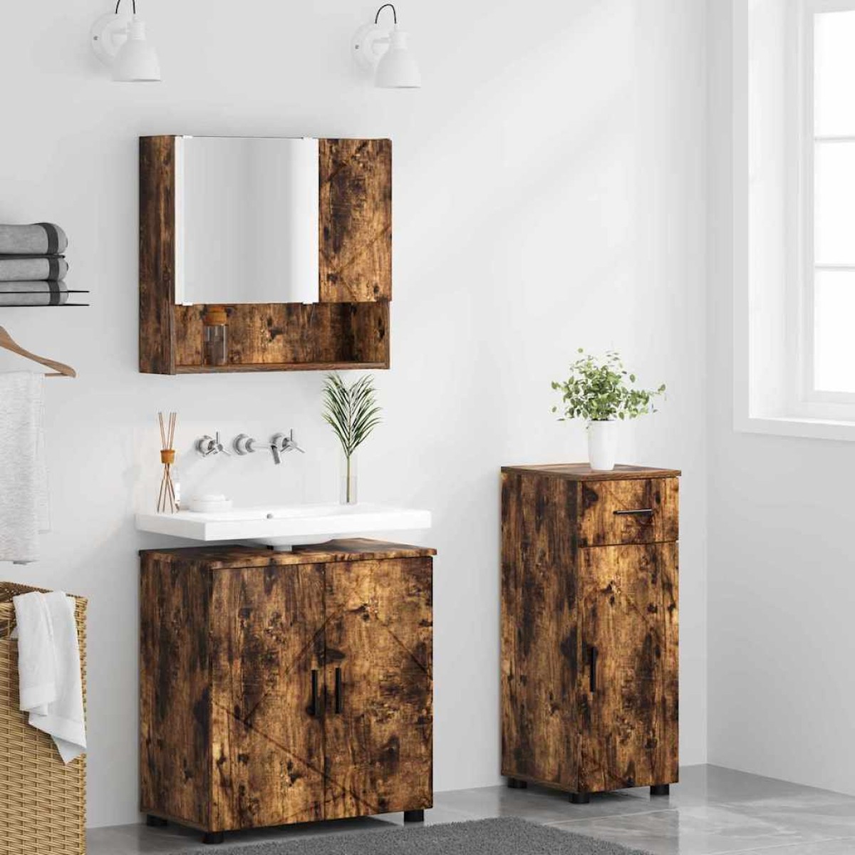 vidaXL Σετ Επίπλων Μπάνιου 3 τμχ. Καπνιστό Δρύς 61 x 35 x 64 εκ.