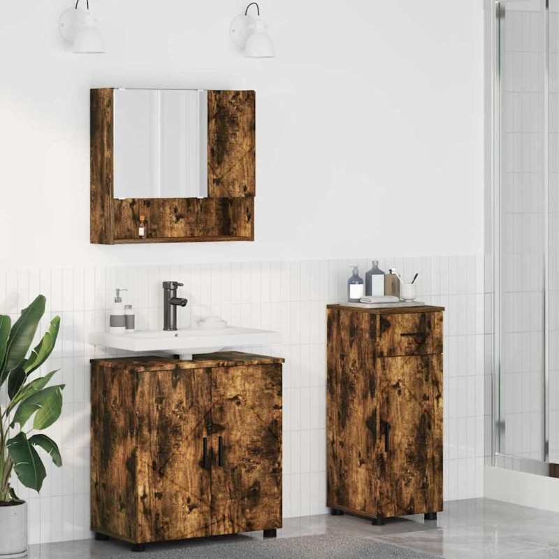 vidaXL Σετ Επίπλων Μπάνιου 3 τμχ. Καπνιστό Δρύς 61 x 35 x 64 εκ.