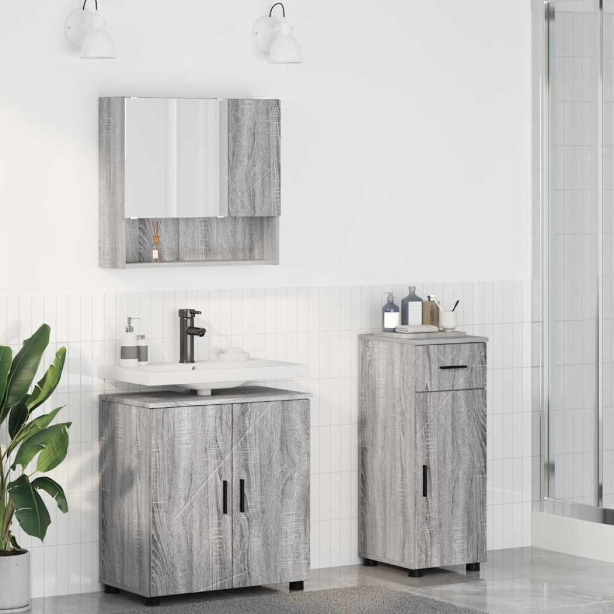 vidaXL Σετ Επίπλων Μπάνιου 3 τμχ. Γκρίζο Σονομα 61 x 35 x 64 εκ.