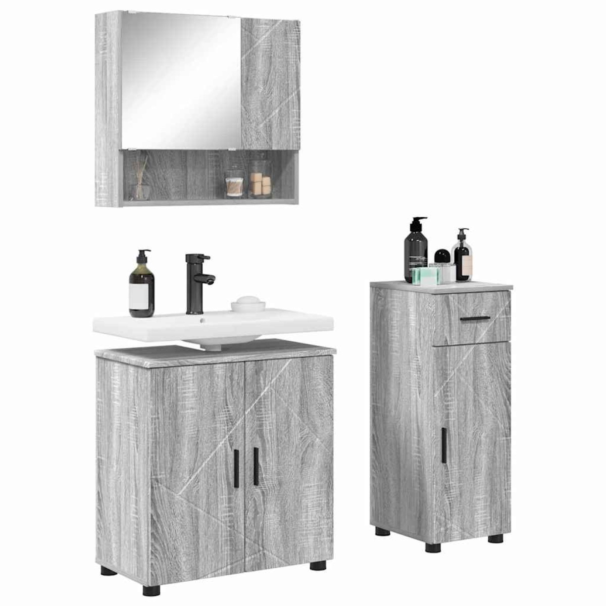 vidaXL Σετ Επίπλων Μπάνιου 3 τμχ. Γκρίζο Σονομα 61 x 35 x 64 εκ.