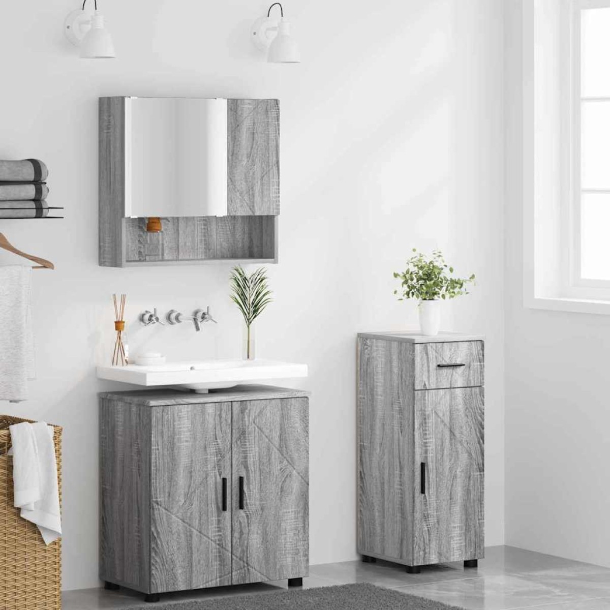 vidaXL Σετ Επίπλων Μπάνιου 3 τμχ. Γκρίζο Σονομα 61 x 35 x 64 εκ.