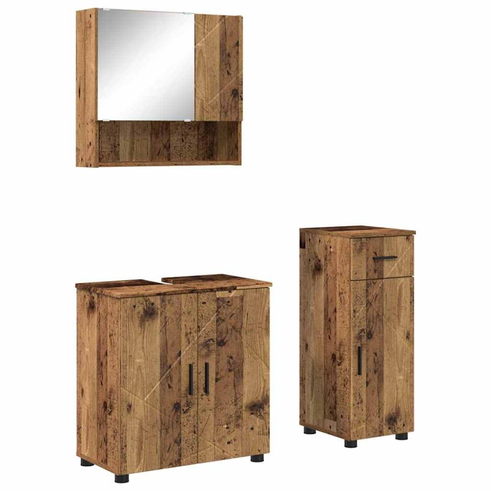 vidaXL Σετ Επίπλων Μπάνιου 3 τμχ. Παλιό Ξύλο 61 x 35 x 64 εκ.