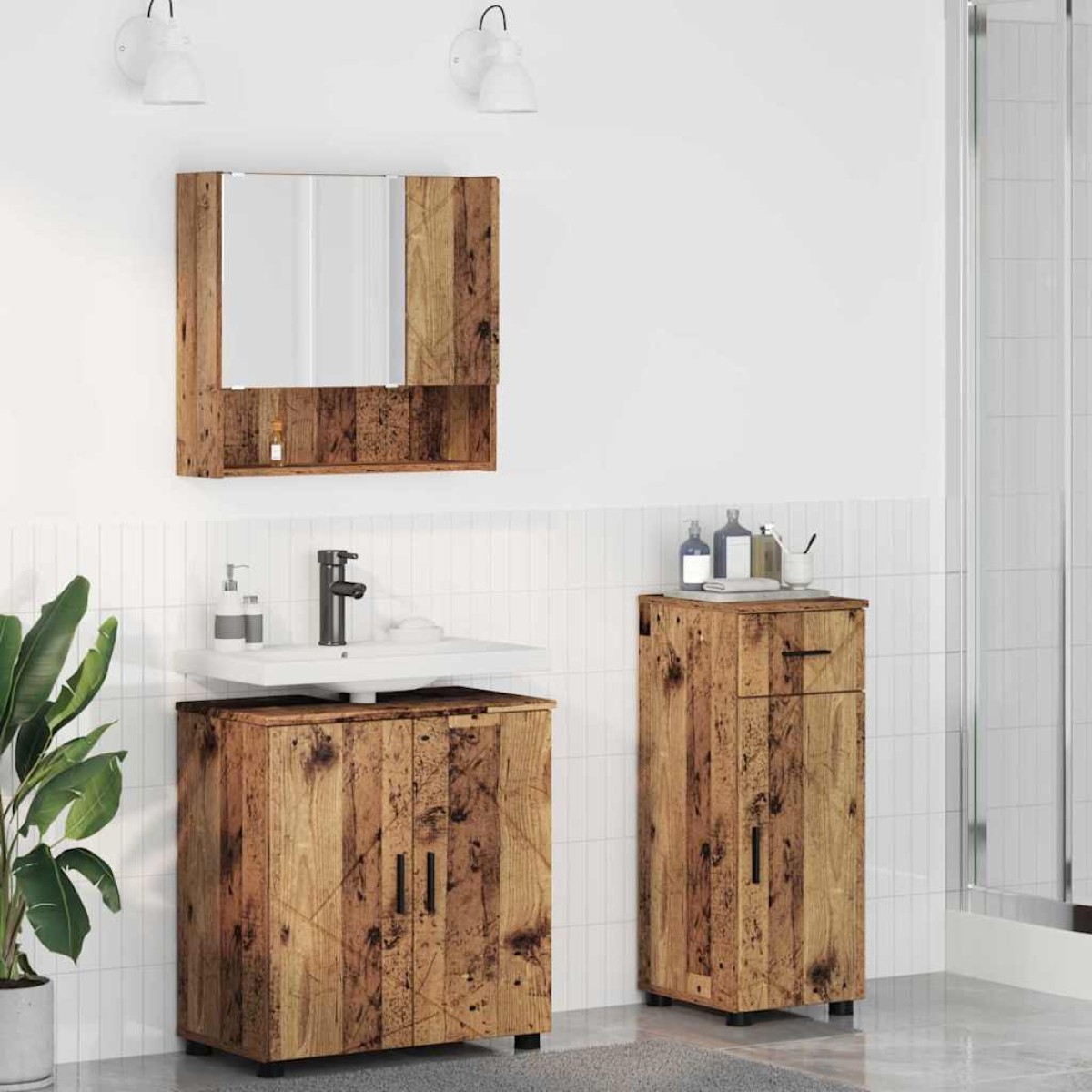 vidaXL Σετ Επίπλων Μπάνιου 3 τμχ. Παλιό Ξύλο 61 x 35 x 64 εκ.
