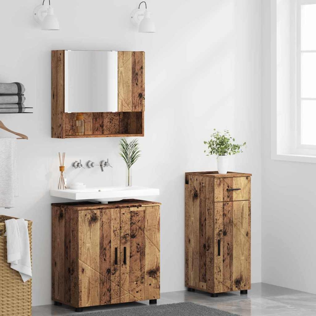 vidaXL Σετ Επίπλων Μπάνιου 3 τμχ. Παλιό Ξύλο 61 x 35 x 64 εκ.