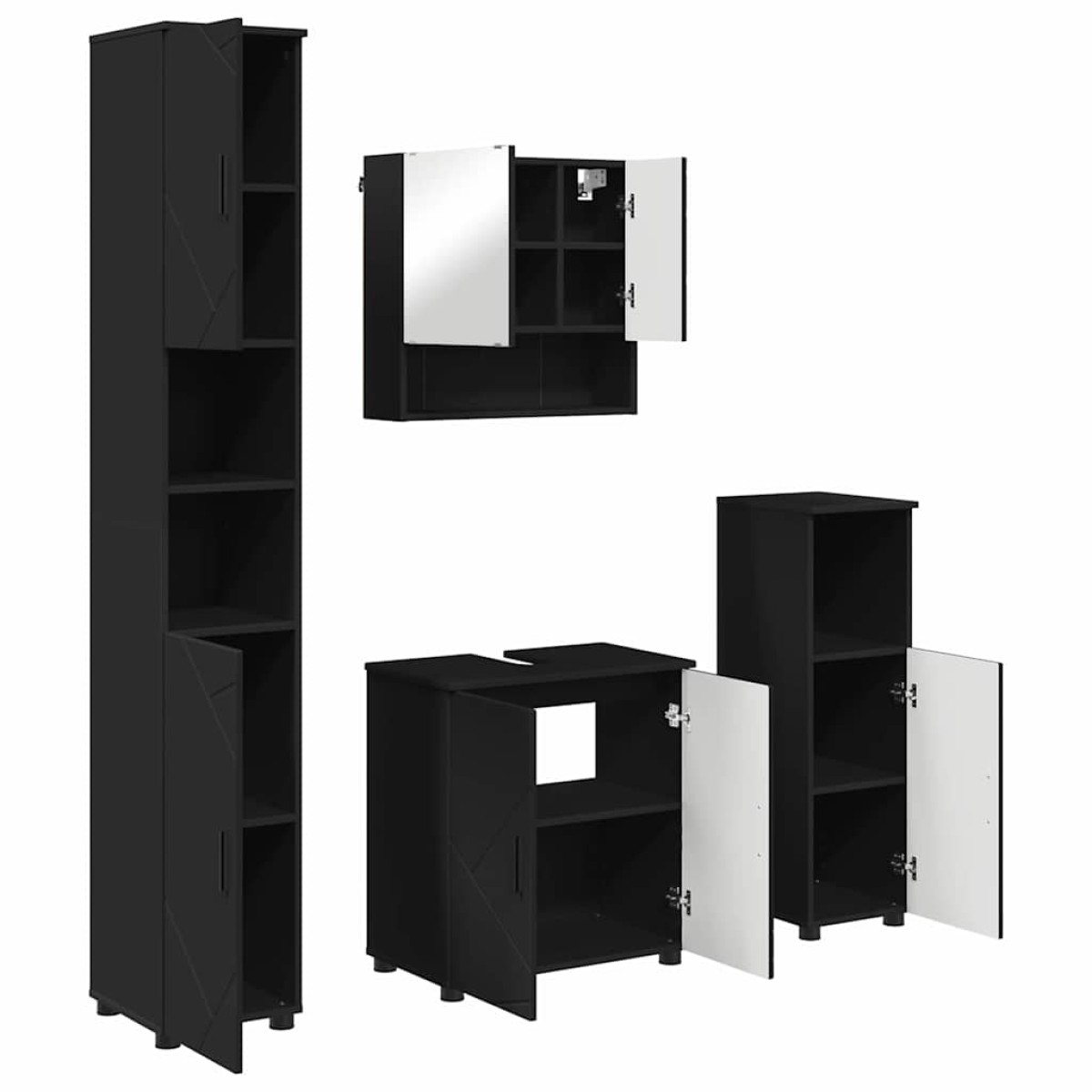 vidaXL Σετ Επίπλων Μπάνιου 4 τμχ. Μαύρο 61 x 35 x 64 εκ.