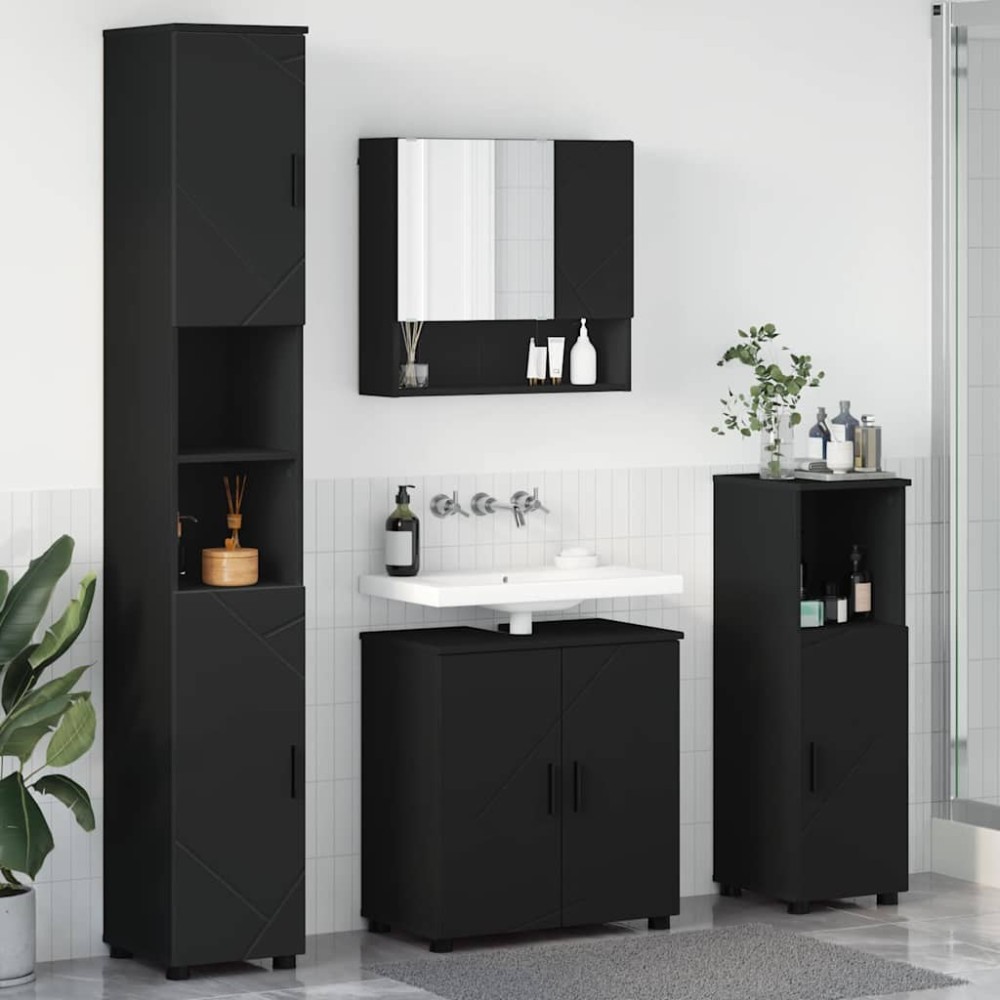 vidaXL Σετ Επίπλων Μπάνιου 4 τμχ. Μαύρο 61 x 35 x 64 εκ.