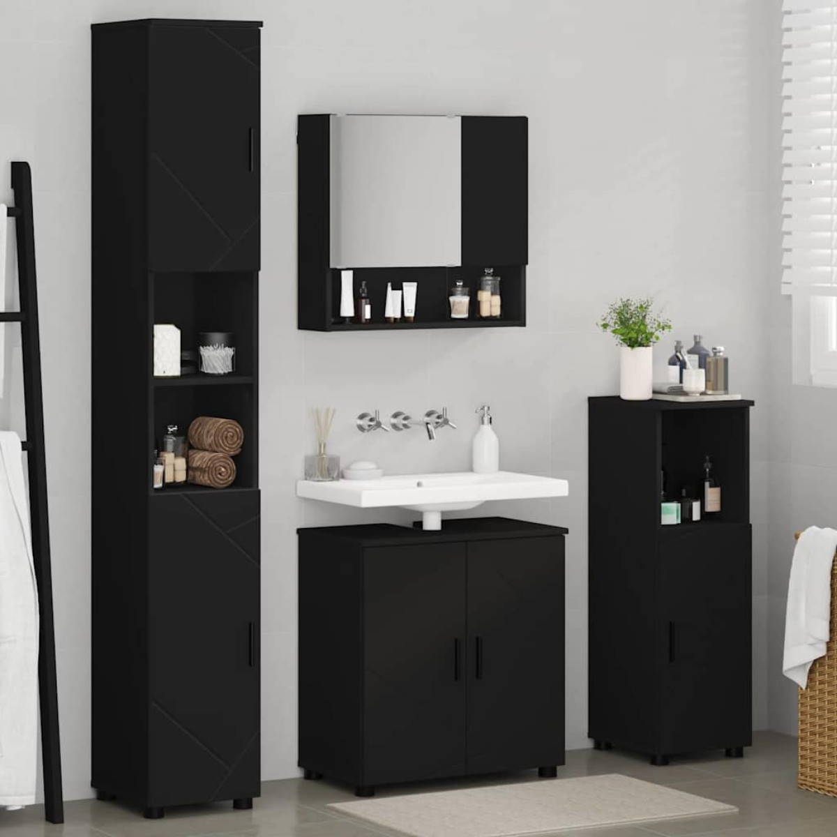 vidaXL Σετ Επίπλων Μπάνιου 4 τμχ. Μαύρο 61 x 35 x 64 εκ.