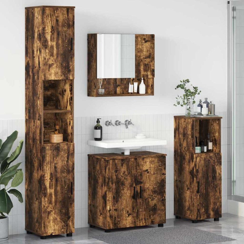 vidaXL Σετ Επίπλων Μπάνιου 4 τμχ. Καπνιστό Δρύς 61 x 35 x 64 εκ.