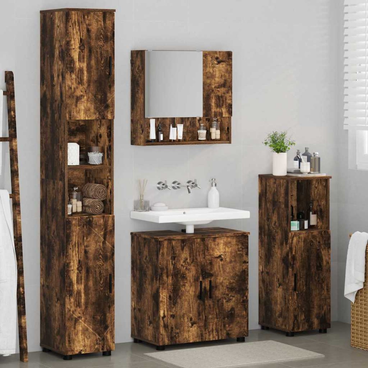 vidaXL Σετ Επίπλων Μπάνιου 4 τμχ. Καπνιστό Δρύς 61 x 35 x 64 εκ.