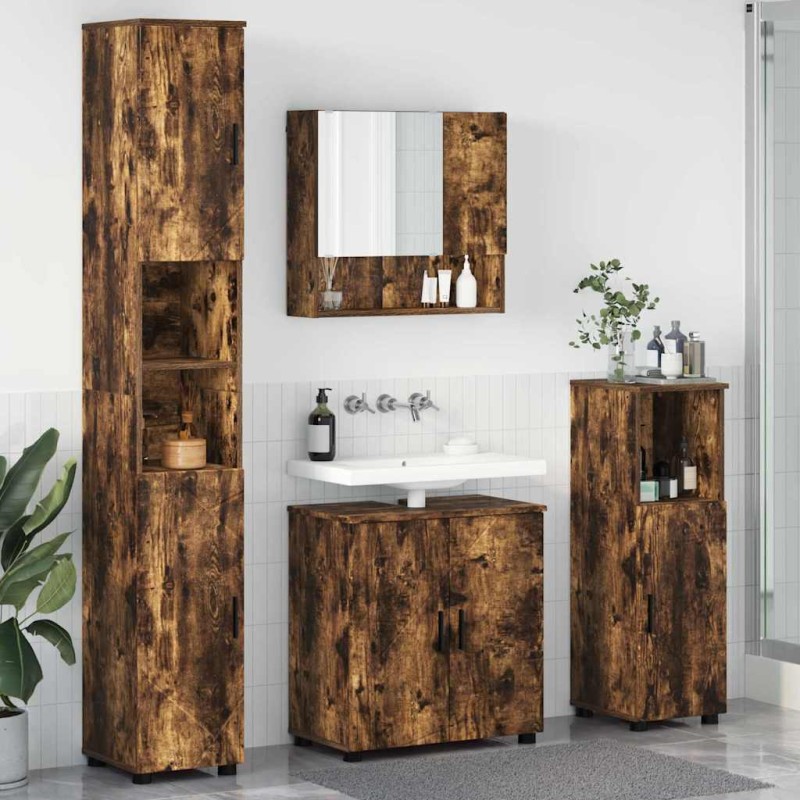 vidaXL Σετ Επίπλων Μπάνιου 4 τμχ. Καπνιστό Δρύς 61 x 35 x 64 εκ.