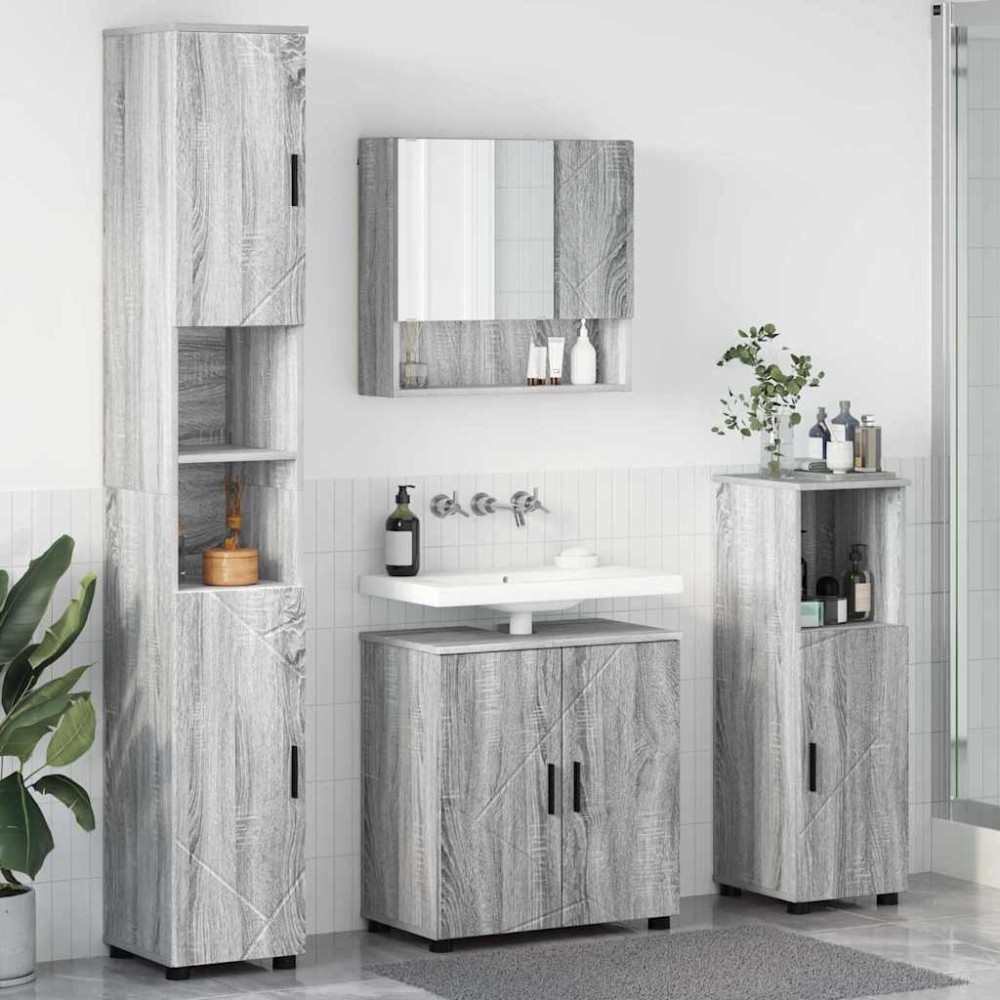 vidaXL Σετ Επίπλων Μπάνιου 4 τμχ. Γκρίζο Σονομα 61 x 35 x 64 εκ.