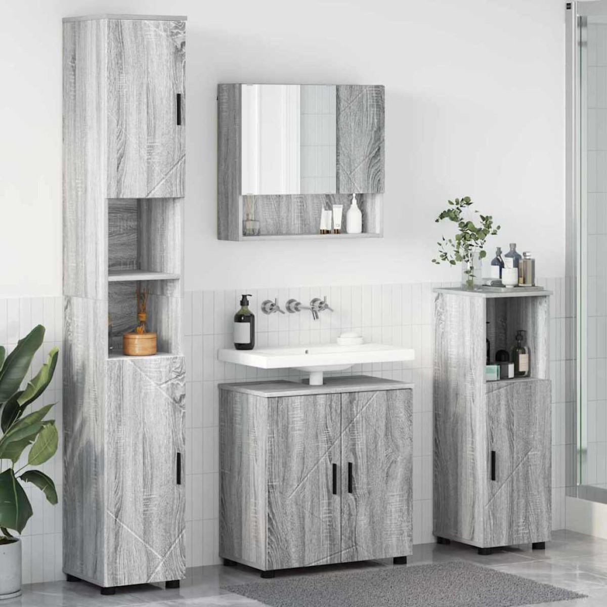 vidaXL Σετ Επίπλων Μπάνιου 4 τμχ. Γκρίζο Σονομα 61 x 35 x 64 εκ.