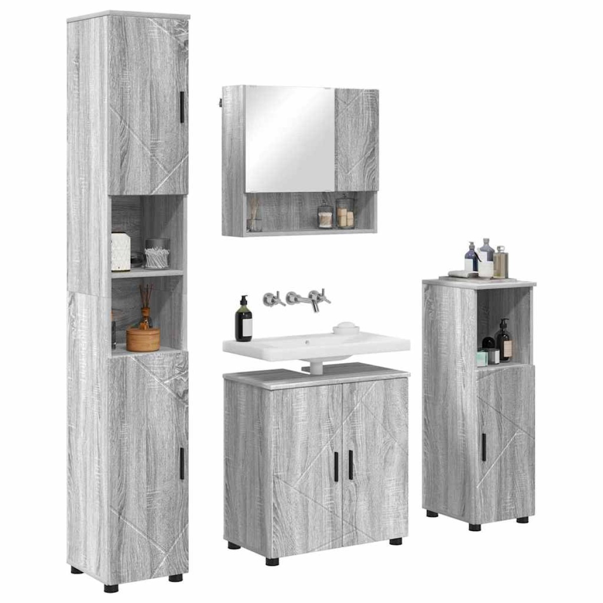 vidaXL Σετ Επίπλων Μπάνιου 4 τμχ. Γκρίζο Σονομα 61 x 35 x 64 εκ.