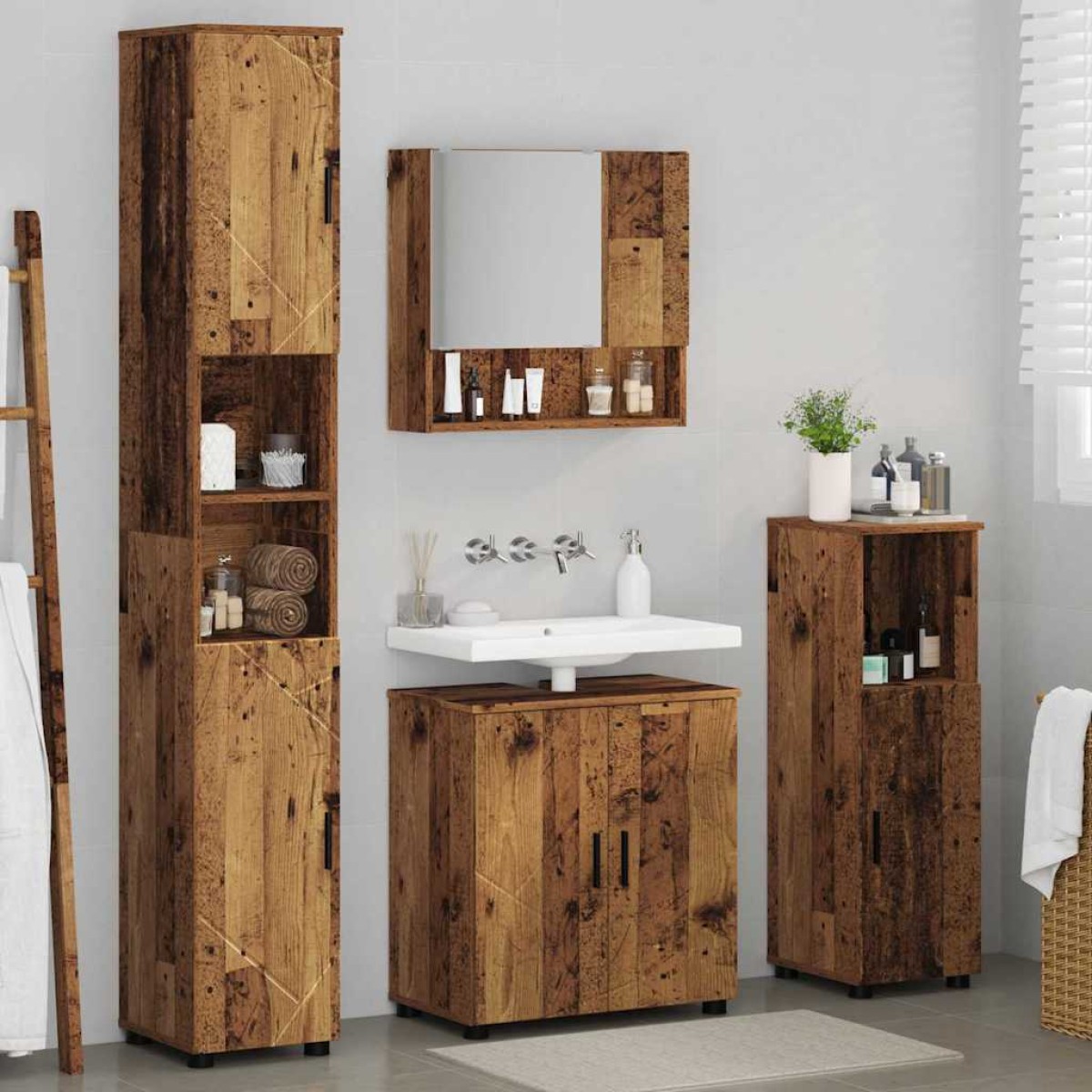 vidaXL Σετ Επίπλων Μπάνιου 4 τμχ. Παλιό Ξύλο 61 x 35 x 64 εκ.