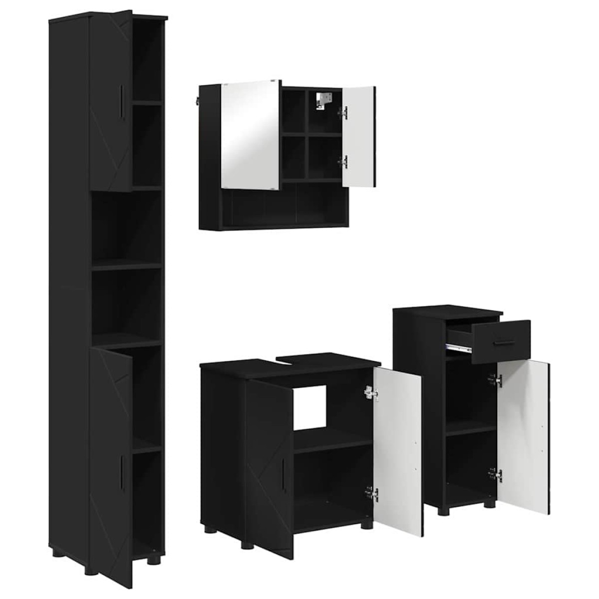vidaXL Σετ Επίπλων Μπάνιου 4 τμχ. Μαύρο 61 x 35 x 64 εκ.